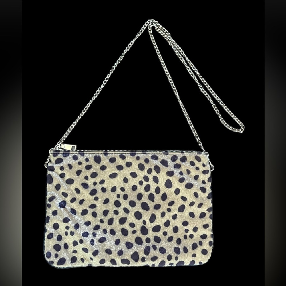 Faux animal print small purse with gold chain
